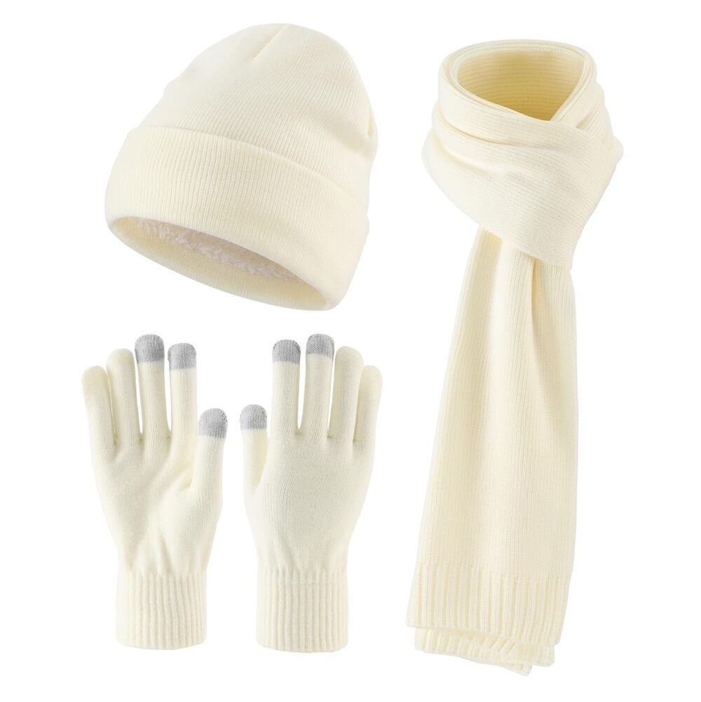7364 Knit Beanie Hat Scarf Gloves Cold Weather Set Long Neck Scarf